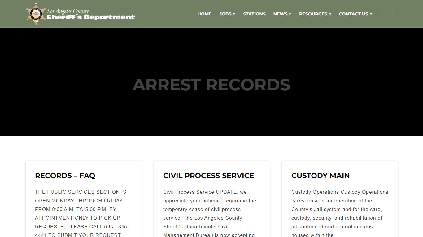 Arrest records - Los Angeles County Sheriff's Department